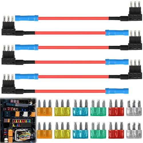 Miniatura 7 de Paquete de 5 adaptadores Micro 3 fusibles para añadir un circuito con 12 fusibles surtidos (5A 10A 15A 20A 25A 30A), kit de portafusibles de hoja