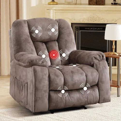 Miniatura 17 de EBELLO Silla reclinable manual con masaje y calor, sillón reclinable de tela suave para adultos con portavasos ocultos, bolsillo lateral, sofá
