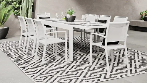 Miniatura 3 de ZURI Silla de comedor moderna para exteriores Laka con asientos de malla de secado rápido y marco de aluminio recubierto de polvo en blanco