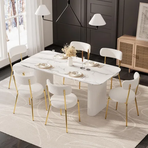 Miniatura 33 de RGZ Juego de mesa de comedor oval moderna de 71", juego de mesa y sillas de 7 piezas para 6, juego de mesa de cocina de mármol sintético y 6 sillas
