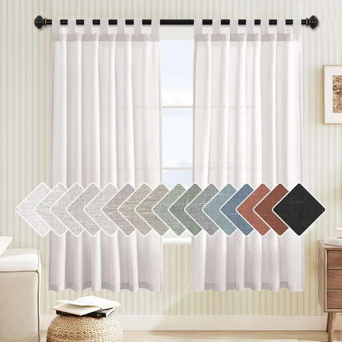 Miniatura 64 de H.VERSAILTEX Cortinas aireadas mezcladas de lino natural con pestaña superior para sala de estar, decoración del hogar, material suave y rico que