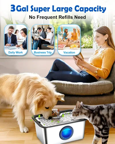 Miniatura 4 de 2026 Fuente de agua grande para perros y gatos SS304, dispensador de bebida para mascotas de 3 galones para perros grandes y múltiples mascotas