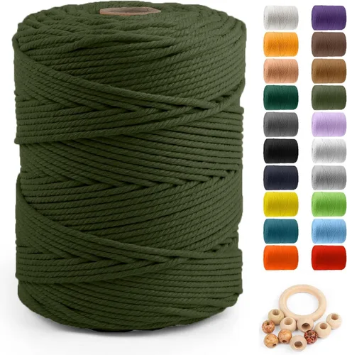Miniatura 68 de Cuerda de algodón para macramé de 5 mm x 109 yardas, ZUEXT 100% natural hecha a mano, cuerda de algodón trenzada de 4 hebras para colgar plantas