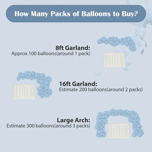 Miniatura 7 de Kit de arco de globos color azul polvoriento, 134 piezas de kits de guirnaldas de globos metálicos azules y blancos para cumpleaños, boda, baby Azul