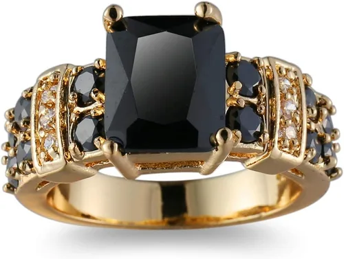 Miniatura 3 de Anillo Solitario de Piedra Gema de Ónix Negro con Corte Princesa de 14K Oro Amarillo Relleno Joyería para Boda (Disponible en tallas 6,7,8,9,10)