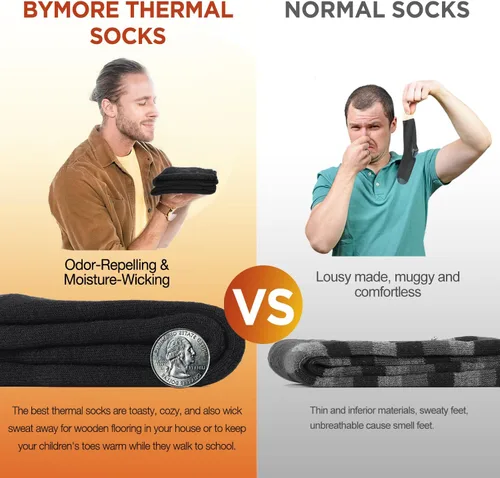 Miniatura 7 de Bymore 2Pairs Thermal Socks for Men,Heated Thick Crew Socks,Warm Winter Socks Insulated Cold Weather