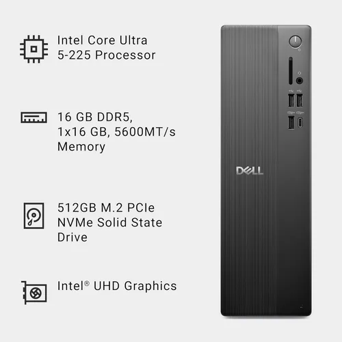 Miniatura 9 de Dell Slim Desktop ECS1250 - Procesador Intel Core Ultra 5-225, gráficos UHD, memoria de 16 GB, SSD M.2 de 512 GB, lector de tarjetas SD 3.0, teclado