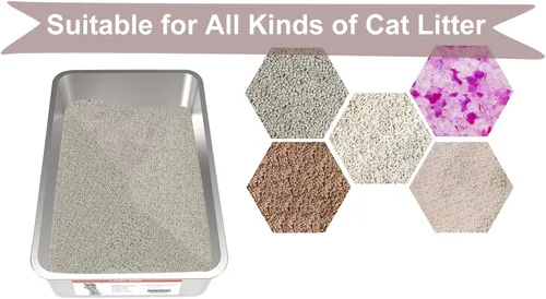 Miniatura 9 de Caja de arena grande de metal para gatos, bandeja de arena duradera de acero inoxidable para gatos grandes, caja de arena para gatos con superficie