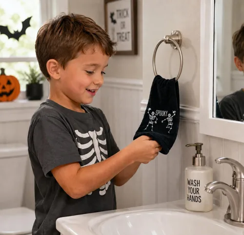 Miniatura 2 de Serafina Home Toallas de mano de baño de Halloween, fantasmas bordados, diseño Boo, juego de 2, color negro, 16 x 25 pulgadas