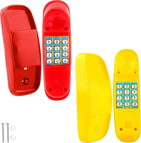 Miniatura 10 de Swingset - Juego de 2 teléfonos de plástico con llave numérica para niños, patio de recreo, accesorios para casa de árbol (amarillo, verde)