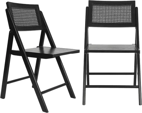 Flash Furniture Galene Cane - Juego de sillas plegables de ratán con marco y asiento de madera maciza, respaldo ventilado, solución para asientos de