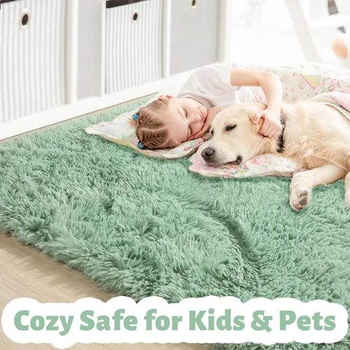 Miniatura 2 de Alfombras de color verde salvia para dormitorio, sala de estar, alfombra peluda esponjosa de 5 x 8 pies para guardería, aula, adolescentes, niños