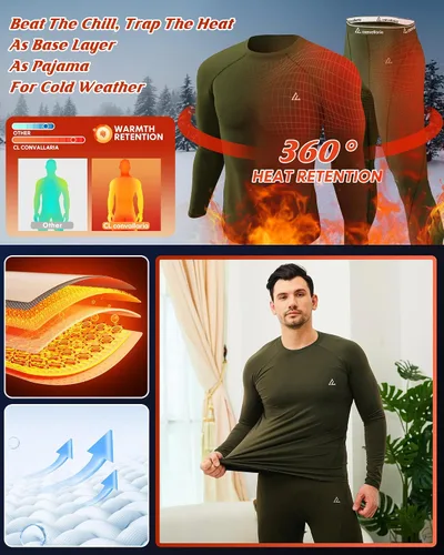 Miniatura 6 de CL convallaria Ropa interior térmica para hombre, ropa interior larga con forro polar, capa base para clima frío, XS-4XL