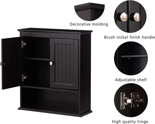 Miniatura 5 de Spirich Gabinete de baño montado en la pared, armarios colgantes de madera con puertas y estantes, botiquín sobre el inodoro, espresso