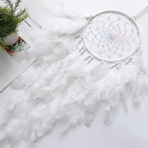 Miniatura 2 de Dremisland Atrapasueños hecho a mano con plumas azules para colgar en la pared, elegante arte de pared para ventanas, balcón, dormitorio, boda