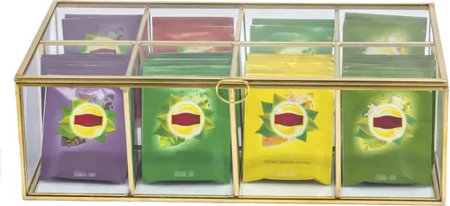 Miniatura 11 de NCYP Organizador de bolsas de té de vidrio con tapa, caja de almacenamiento pequeña de 3 ranuras para bolsitas de té, vitrina de mostrador