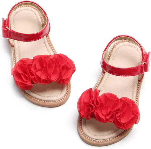 Felix & Flora Sandalias planas de goma suave para niñas pequeñas, zapatos de verano para niña de las flores.