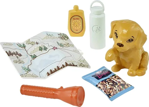 Miniatura 2 de Barbie Juego de muñecas de senderismo, morena con cachorro y 9 accesorios incluyendo mochila transportadora de mascotas, mapa, cámara y más