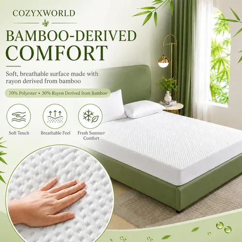 Miniatura 6 de Protector de colchón impermeable tamaño individual – Funda de colchón de viscosa de bambú refrescante, tela de aire 3D silenciosa, bolsillo profundo