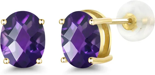 Miniatura 328 de Gem Stone King Aretes de oro de 14 quilates con piedra natal ovalada de 0.315 x 0.236 in Aretes de oro para mujer