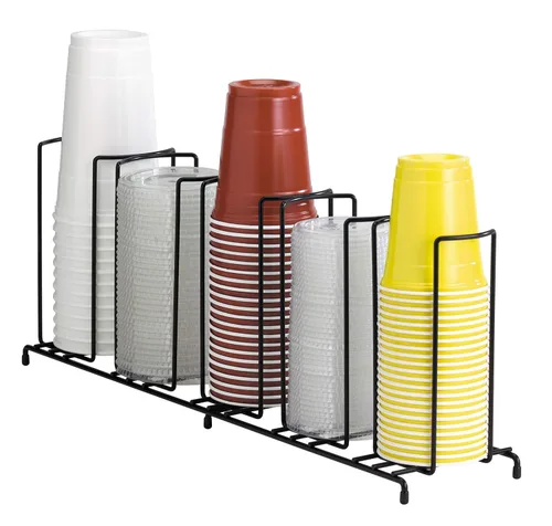 Miniatura 4 de Dispense-Rite WR-3 Organizador de tazas y tapas de alambre de tres secciones para encimera, se adapta a tazas y tapas de 8 a 44 onzas, alambre negro