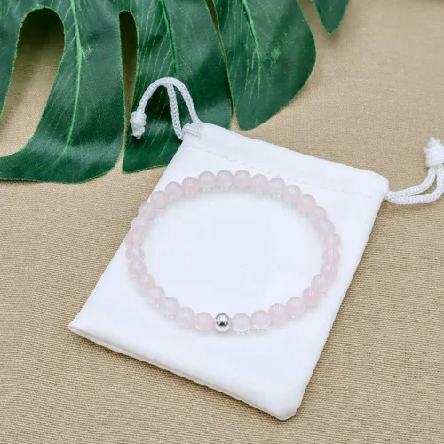 Miniatura 5 de Sea of Ice - Preciosa pulsera de cuentas redondas de 0.236in con cuentas de plata de ley elásticas de 7.5in, unisex