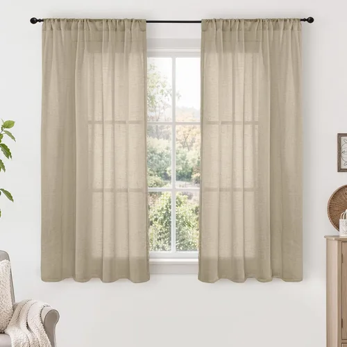 Miniatura 138 de BGment Cortinas de lino café de 30 pulgadas de largo para ventana pequeña, cortinas de media ventana beige semitransparentes ligeras con bolsillo