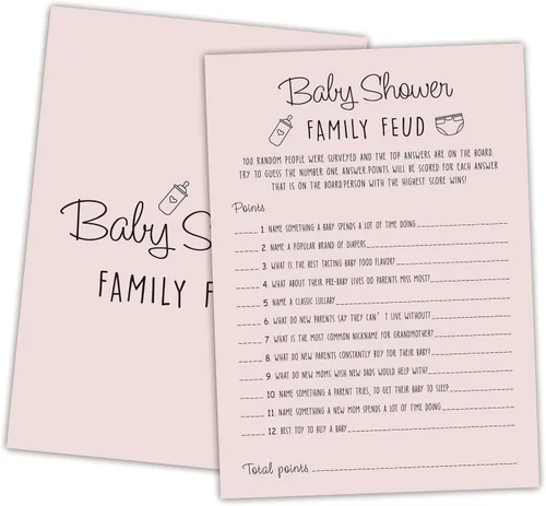Miniatura 19 de Family Feud - Juego de baby shower, paquete de 30 tarjetas, clave de respuestas, decoraciones de género neutro, suministros de juego