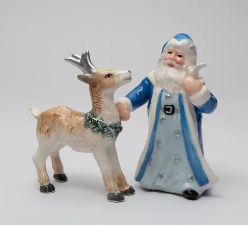 Miniatura 8 de Juego de salero y pimentero de cerámica fina de Navidad con reno amigo de Papá Noel, 4-5/8 pulgadas de alto
