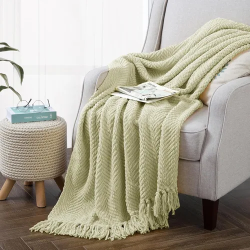 Miniatura 14 de Manta de tweed con borlas de flecos para sofá, decoración del hogar, cama, sofá, silla, 50 x 60 pulgadas, naranja óxido