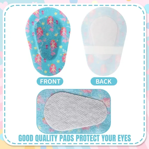 Miniatura 3 de Panelee 60 parches adhesivos para ojos, a granel, transpirables, coloridos, diseños divertidos, de 3 x 2 pulgadas, vendajes de algodón con bloqueo