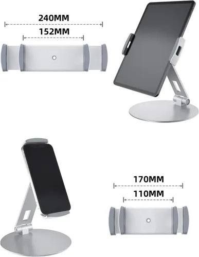 Miniatura 2 de Stouchi Soporte para tableta, soporte de base giratoria de 360°, soporte de escritorio ajustable con base resistente para iPad Pro Air Mini, Kindle