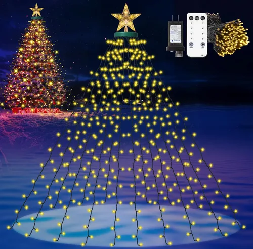 Miniatura 13 de 410 luces LED para árbol de Navidad con estrella superior, tira de luces de Navidad con anillo para árbol, 6.6 pies x 16 líneas, luces parpadeantes