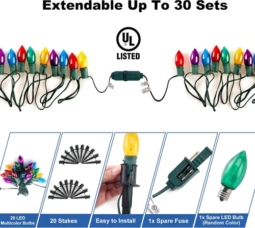 Miniatura 7 de C9 Luces de camino de Navidad para exteriores, 24.2 pies, 20 luces LED con estacas, luces de camino de Navidad impermeables conectables para patio