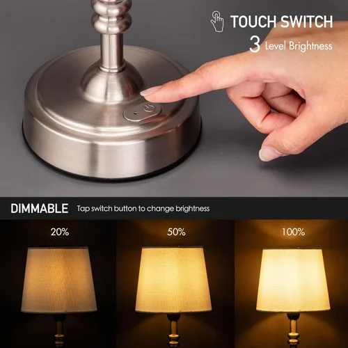 Miniatura 4 de O’Bright Seraph mini – Lámpara de mesa LED inalámbrica con regulador, batería recargable incorporada, 3 niveles de brillo, lámpara de mesa