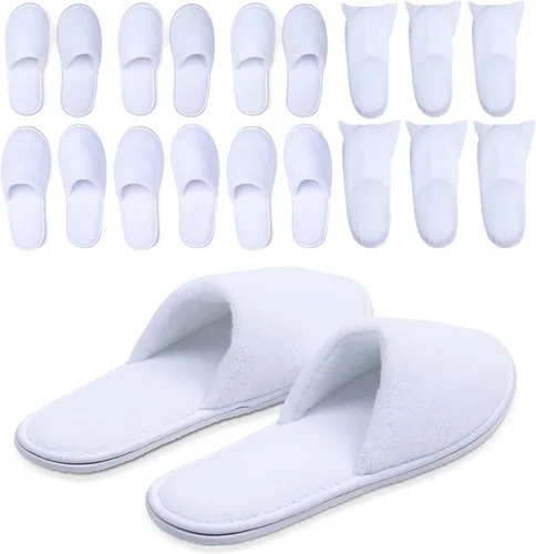 Miniatura 5 de Spa Slippers, Disposable Slippers for Guests Bulk of 6 Pairs - Non-Slip Closed-Toe Premium White Spa Slippers Bulk with Travel Bags - Coral Fleece