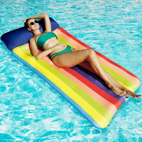 Miniatura 7 de FindUWill Flotadores inflables para piscina, 72 x 37 pulgadas, flotadores de piscina extra grandes cubiertos de tela para adultos, balsa de piscina