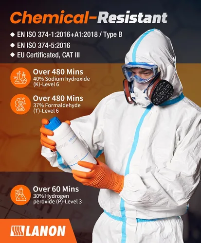 Miniatura 4 de LANON - Guantes de nitrilo desechables color naranja de 8 mil, mecánicos, resistentes, seguros para alimentos, sin látex, sin polvo, totalmente