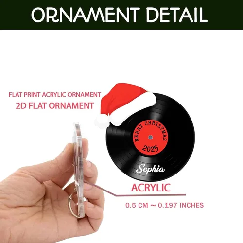 Miniatura 9 de Adorno de Disco de Vinilo Retro Personalizado 2025, Adorno de Músico Personalizado para Amantes de la Música, Decoración de Árbol de Navidad
