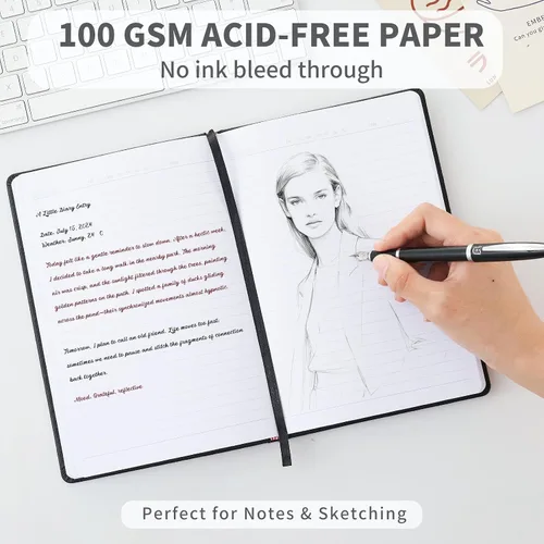 Miniatura 5 de Heture Cuadernos de tapa dura, cuadernos rayados A5 para escribir 160 páginas, 8.2 x 5.5 pulgadas, cuadernos clásicos a rayas para universidad, Negro