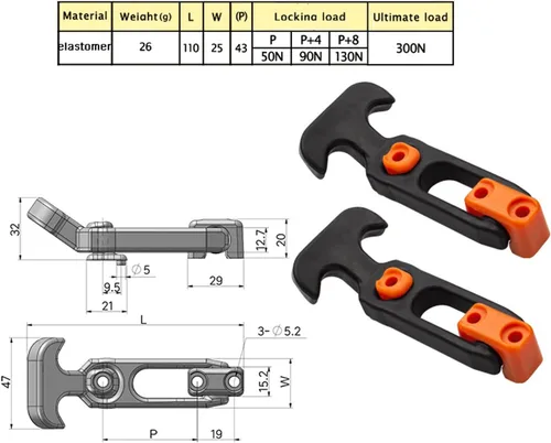 Miniatura 3 de Pestillo Flexible de Goma con Mango en T y Cierre de Enganche para Caja de Herramientas, Hielera, Carrito de Golf o Capó de Máquina de Ingeniería