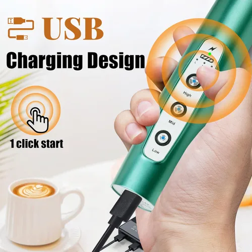 Miniatura 2 de Nahida Varita espumadora de leche verde para café, espumador de mano, batidor eléctrico recargable con 3 cabezales, 3 velocidades, mezclador
