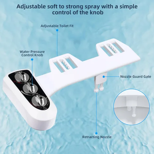 Miniatura 7 de Hibbent Accesorio de bidé para inodoro con boquilla doble autolimpiante, rociador de agua fría y caliente, asiento de inodoro mecánico no eléctrico