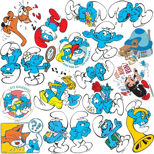 Miniatura 4 de The Smurfs - Paquete variado de calcomanías de vinilo grandes de lujo de 100 unidades, calcomanías troqueladas para laptop, botella de agua, álbumes