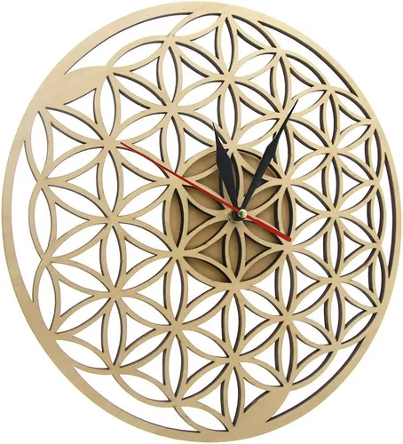Miniatura 4 de The Geeky Days Flower of Life Intersect Rings Reloj de pared de madera geométrica geometría sagrada Reloj decorativo Reloj de inauguración