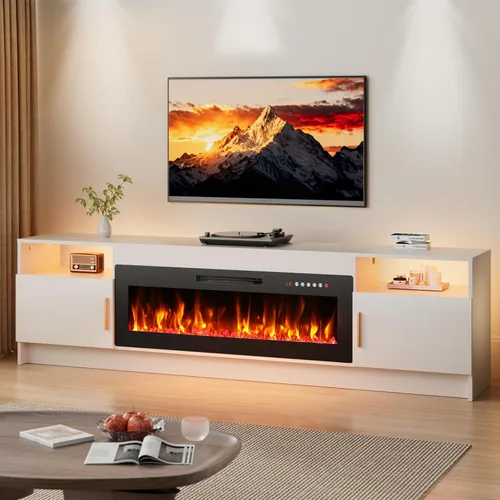 Miniatura 23 de EAG Soporte de TV con chimenea para TV de 65 pulgadas, soporte de TV con chimenea eléctrica de 18 pulgadas, centro de entretenimiento con estantes