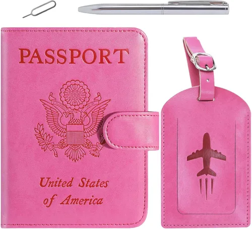 Miniatura 19 de Funda para pasaporte, cartera con bloqueo RFID, funda de piel para tarjetas, accesorios de viaje para mujeres y hombres, negro