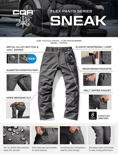 Miniatura 153 de CQR – Pantalones tácticos elásticos tipo cargo para hombre, resistentes al agua, de tela ripstop (antidesgarros), ligeros, ideales para uso diario