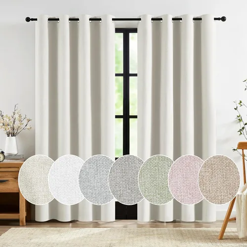 Miniatura 9 de Jubilantex Cortinas opacas plisadas negras de 63 pulgadas, cortinas de lino sintético para dormitorio, sala de estar, casa rural, juego de cortinas