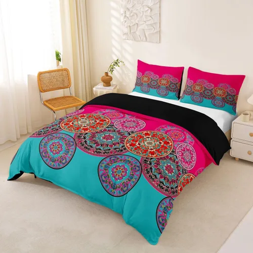 Miniatura 6 de Erosebridal - Juego de funda de edredón bohemio, 3 piezas, estilo exótico, juego de ropa de cama, funda de edredón bohemio, juego de colcha floral